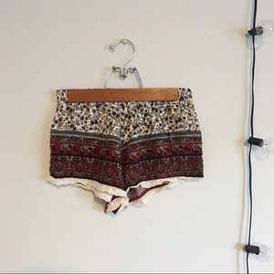 Patterned Lace Trim Shorts